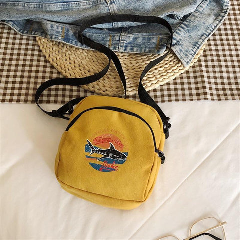Shark Canvas Monochrome Shoulder Bag Mini Messenger Bag Ladies Student-BS00406-Veeddydropshipping