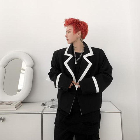 Black-And-White Stitching Contrast Small Suit Jacket Fashion-MF01283-Veeddydropshipping