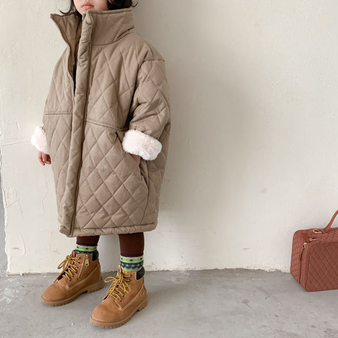 Korean style winter solid color loose long style quilted coats for Boys and girls-TB01193-Veeddydropshipping