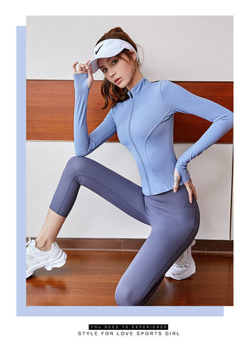 Autumn Sport Jacket Women Long Sleeve With Thumb Hole Yoga Shirt Zipper -OS00766-Veeddydropshipping