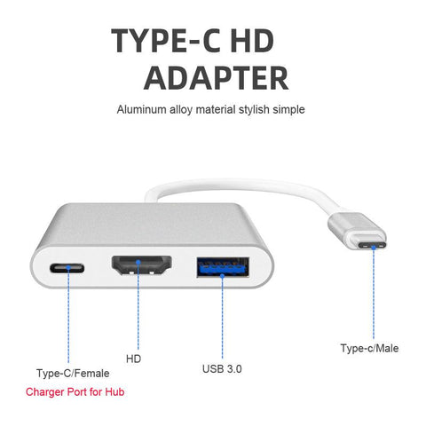 New Type-C HUB USB C To HDTV-Compatible Splitter USB-C 3 IN 1 4K HDTV USB 3.0-New Type-C HUB USB C To HDTV-Compatible Splitter USB-C 3 IN 1 4K HDTV USB 3.0