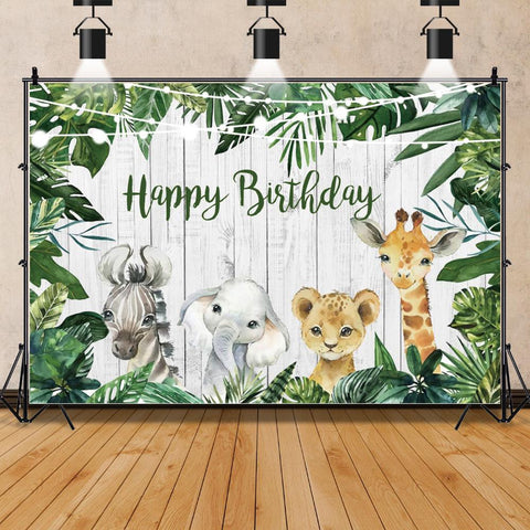 Watercolor Tropical Jungle Safari Animal 1st Birthday Party Backdrops Wild One Baby Shower -CE00332-Veeddydropshipping
