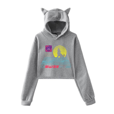 Pullover Cat Cropped Hoodie Crop Top-MF00272-Veeddydropshipping