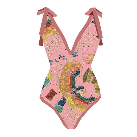 Deep V Print One Piece Swimsuit Summer Beach Wear Swimming Suit 2022 Luxury Shorts -OS00049-Veeddydropshipping