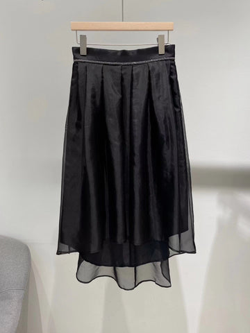 Women Casual Style Trim Asymmetric Organza Skirt-WF00385-Veeddydropshipping