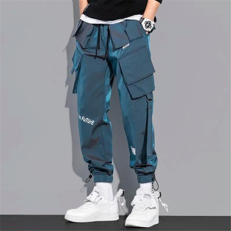 Men Ribbons Harem Jogging Pants Male Slim
