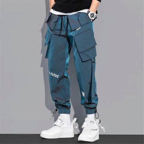 Men Ribbons Harem Jogging Pants Male Slim