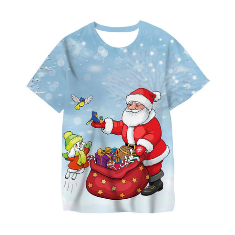 3-14Ys Kids Clothes Santa Claus With Deer Graphic Tee Shirt Merry-TB01158-Veeddydropshipping