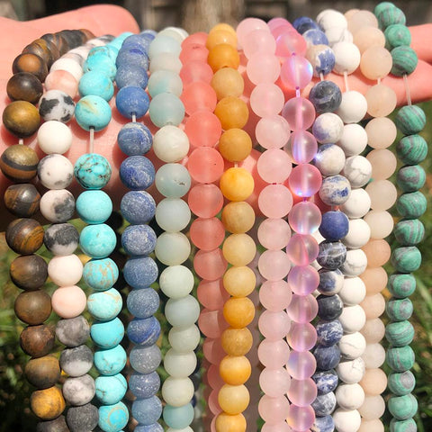 Natural Stone Matte Round Beads for Jewelry Making  Perles-JW01498-Veeddydropshipping