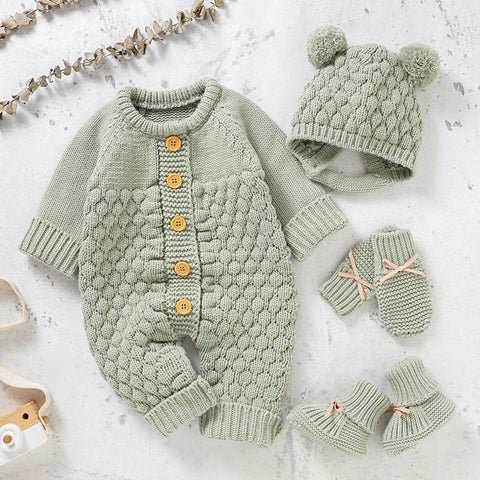 Newborn Baby Romper Shoes Gloves Set Knit Girl Boy Jumpsuit Boot-TB00297-Veeddydropshipping-8