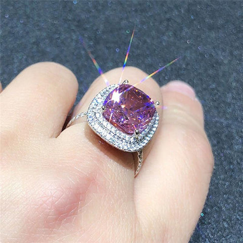 Personality Big Pink Cubic Zirconia Wedding Rings Fashion Jewelry-JW00134- Veeddydropshipping