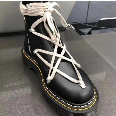 Platform Cross Tied Motorcycle Booties Female Winter Shoes-BS00994-Veeddydropshipping