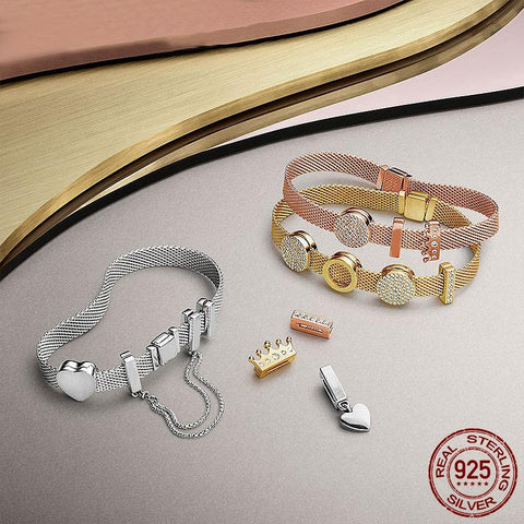 Mesh Bracelet 925 Silver Gold Color Sparkling Clasp  Bracelet -JW00926-Veeddydropshipping