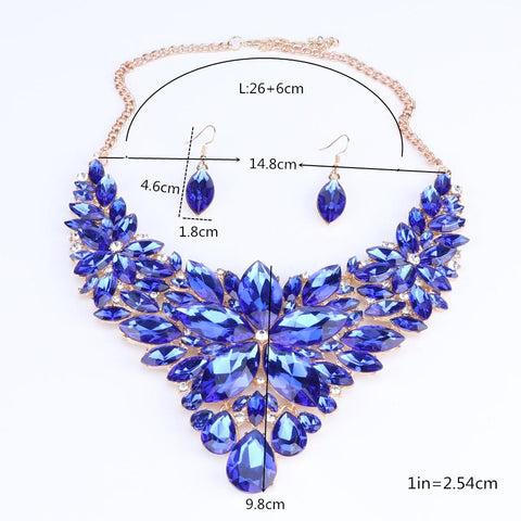 High Quality Crystal Choker Statement Jewelry Set  -JW00332-Veeddydropshipping