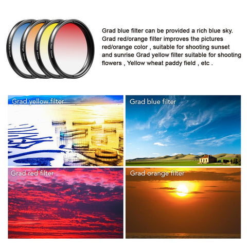 APEXEL 7 in 1 lens kit 0.45x wide+52mm UV Grad Blue Red Color-PA01224-Veeddydropshipping