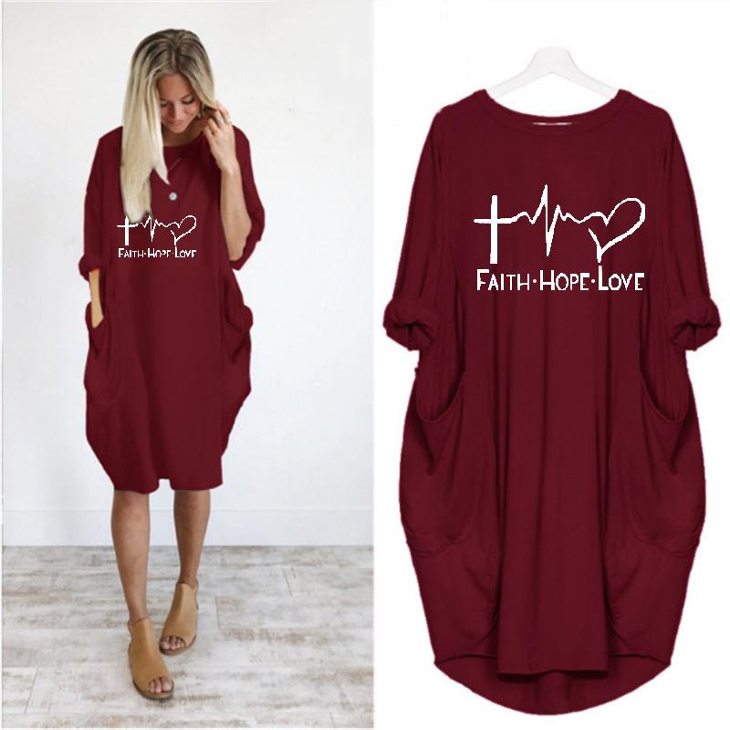 S-5XL Large Size Maternity Dress New Summer Round Neck Leisure Time Wide Pocket-TB00560-Veeddydropshipping