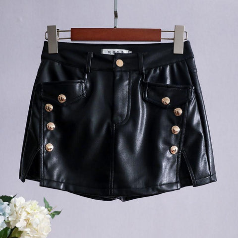Leather Women High Waist Wide Leg Shorts-WF00574-Veeddydropshipping