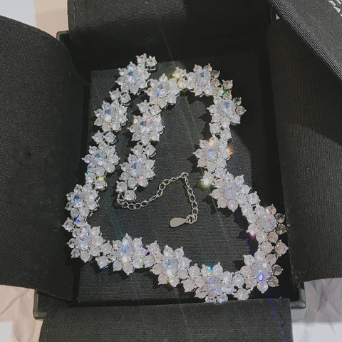 Charm Flower Chorker Necklace  zircon 925 Sterling Silver -JW01255-Veeddydropshipping