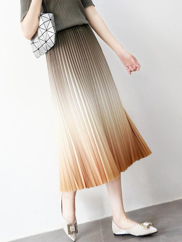 Gradient Thick Skirt A-line Vintage Pleated Long Skirts-WF00486-Veeddydropshipping
