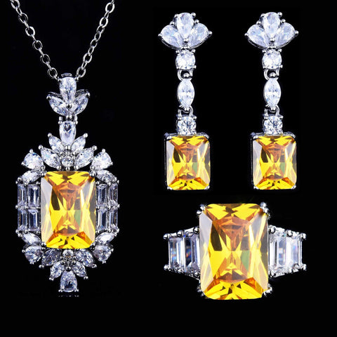 Luxury Yellow Color Rectangle Jewelry Sets -JW00297-Veeddydropshipping