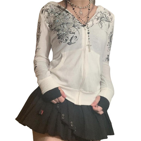 Women Aesthetic Graphic Print Long Sleeve Coat-Veeddydropshipping