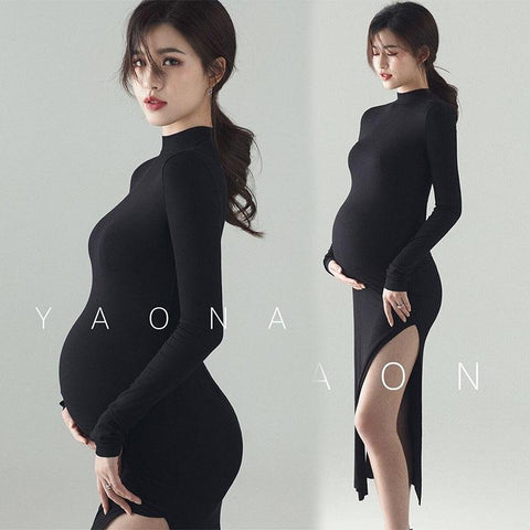 New Black Sexy Maternity Dresses Photography Props Split Side Long-TB00582-Veeddydropshipping