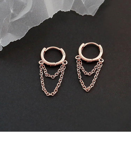 925 Sterling Silver Double Layer Tassel Hoop Earrings For Women -JW00074-Veeddydropshipping