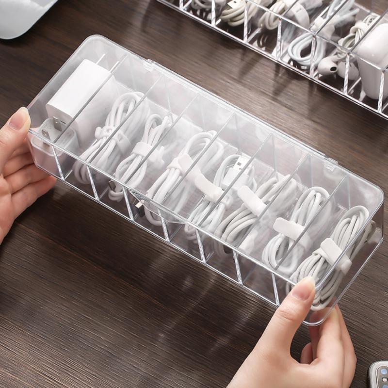 Cable Storage Box Transparent Plastic Data Line Storage Container Desk Stationery Makeup Organizer Key-PA00848-Veeddydropshipping