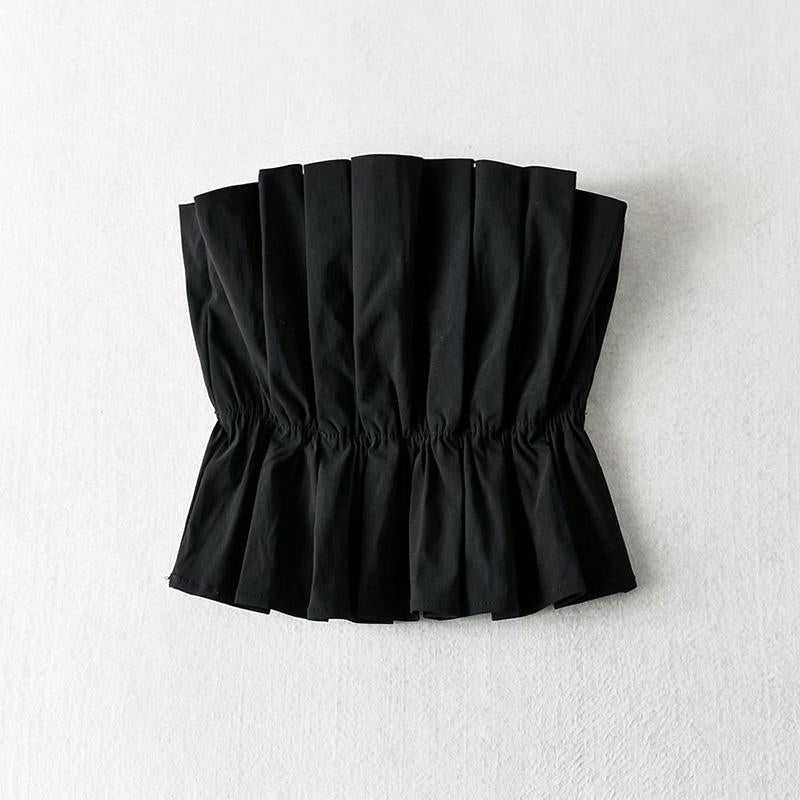 Women Sexy Solid Cropped Tank Top Vintage Backless Pleated-Veeddydropshipping