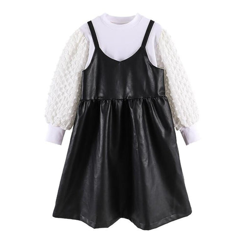 Girl Dress Party Dresses Ruffle Collar Strap pu Long-sleeve Dress-TB00920-Veeddydropshipping
