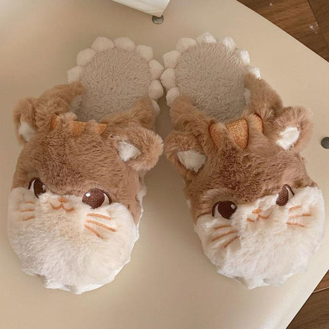 Cat Fluffy Fur Slipper Female Plush Home Cotton Shoes-BS01217-Veeddydropshipping