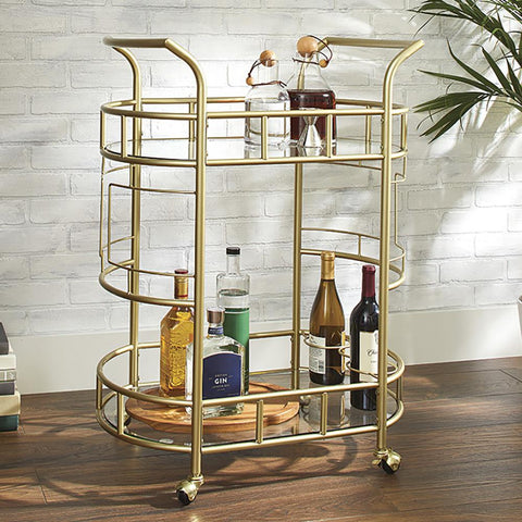 Bar Cart Gold Metal and Glass Serving Cart-HA01686-Veeddydropshipping