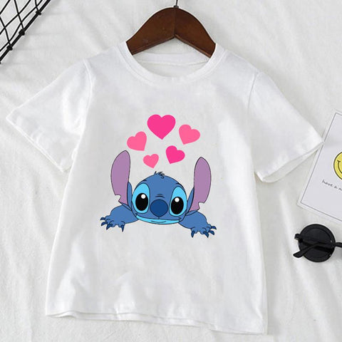 Cute Disney Stitch Print Kids T-shirts Summer White Short Sleeve Boys-TB00960-Veeddydropshipping