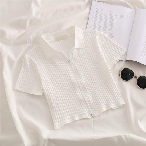 Summer Striped T-Shirt Kids Girls Knitted Crop Slim Tops-Veeddydropshipping