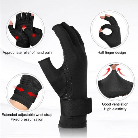 1 pair Arthritis Gloves Compression Gloves with Strap Fingerless Glove Hand Wrist Support-OS01043-Veeddydropshipping
