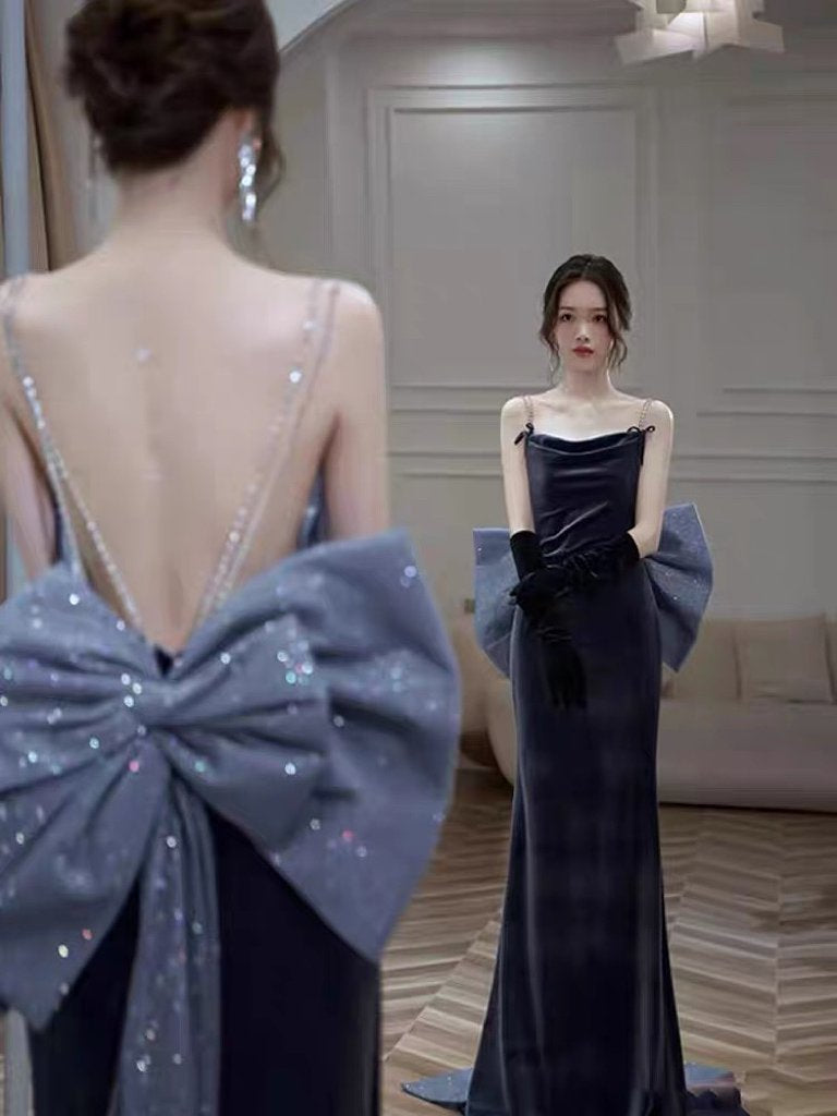 Velvet Prom Evening Dress Mermaid Strap Sleeveless-Veeddydropshipping