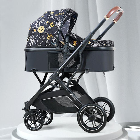 New Cartton Baby Stroller 3 In 1 with Car Seat PU leather foldable-TB00378-Veeddydropshipping
