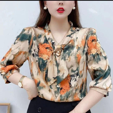 Women Spring Summer Style Chiffon Blouses Shirts-WF00006-Veeddydropshipping