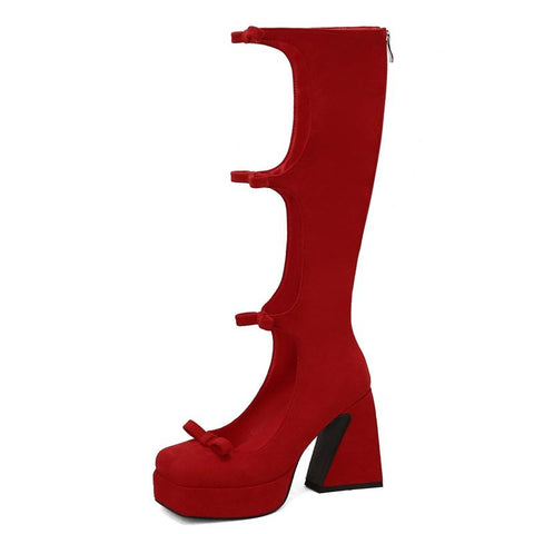 boots black red shoes women knee high boots ladies cut-outs-BS01038-Veeddydropshipping