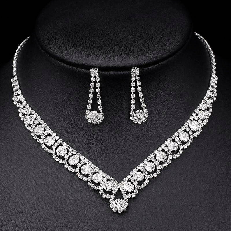 Silver Color Rhinestone Crystal Bridal Jewelry Sets  -JW00326-Veeddydropshipping