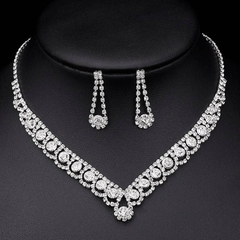 Silver Color Rhinestone Crystal Bridal Jewelry Sets  -JW00326-Veeddydropshipping