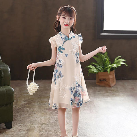 Kids Girl Floral Qipao Pink Dress Formal China Children Clothes Cute-TB00861-Veeddydropshipping