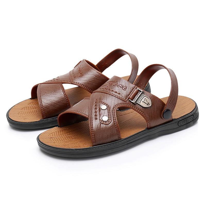 Leather Soled Men&#39;s Sandals Beach Holiday Slippers-BS01555-Veeddydropshipping