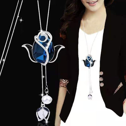 Crystal Zircon Sun Flower Sweater Chain Long Necklace Jewelry for Women-JW01338-Veeddydropshipping