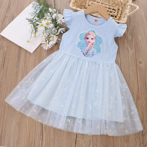 Summer Kids Girls Princess Dresses Flying Sleeve-Veeddydropshipping