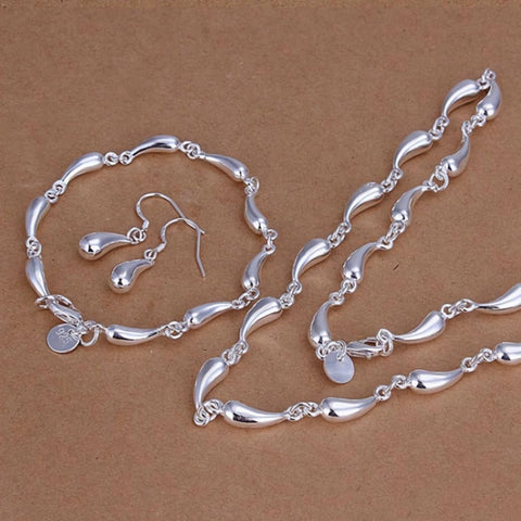 925 Sterling silver water drop chain necklaces earrings bracelets jewelry sets -JW00198-Veeddydropshipping