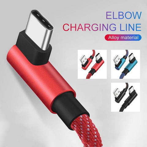 Type C 90 Degree Angle USB 3.1 Fast Data Charging Cable Denim Wire Charger Alloy Plug USB-PA00446-Veeddydropshipping