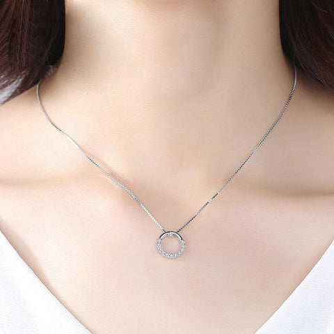 925 Sterling Silver Jewelry Round Zircon Pendants Necklaces -JW01223-Veeddydropshipping