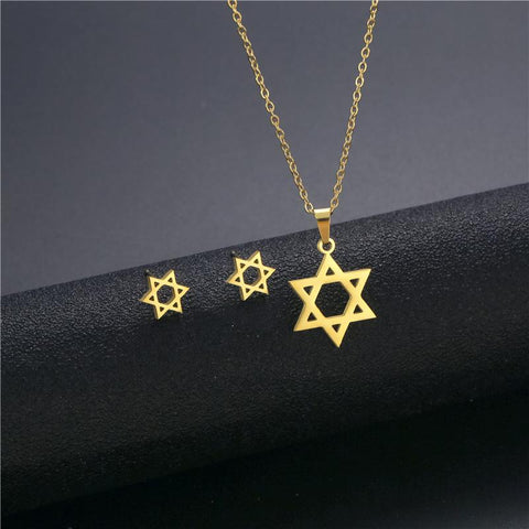 Star of David Necklace Earrings Set Dubai Gold Color Jewelry -JW01329-Veeddydropshipping