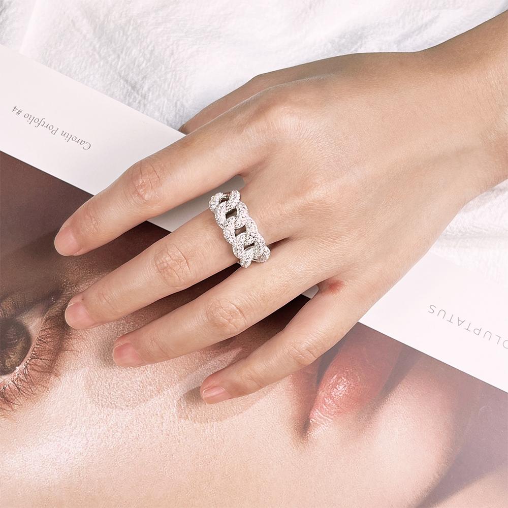 8mm Full Moissanite Cuban  925 Sterling Sliver Plated Ring-JW00024-Veeddydropshipping